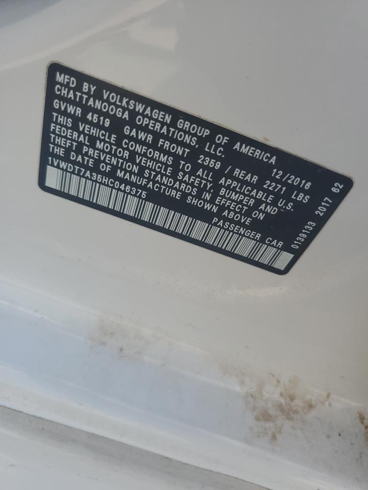 2017 Volkswagen Passat R-Line VIN: 1VWDT7A35HC046375 Lot: 86240435