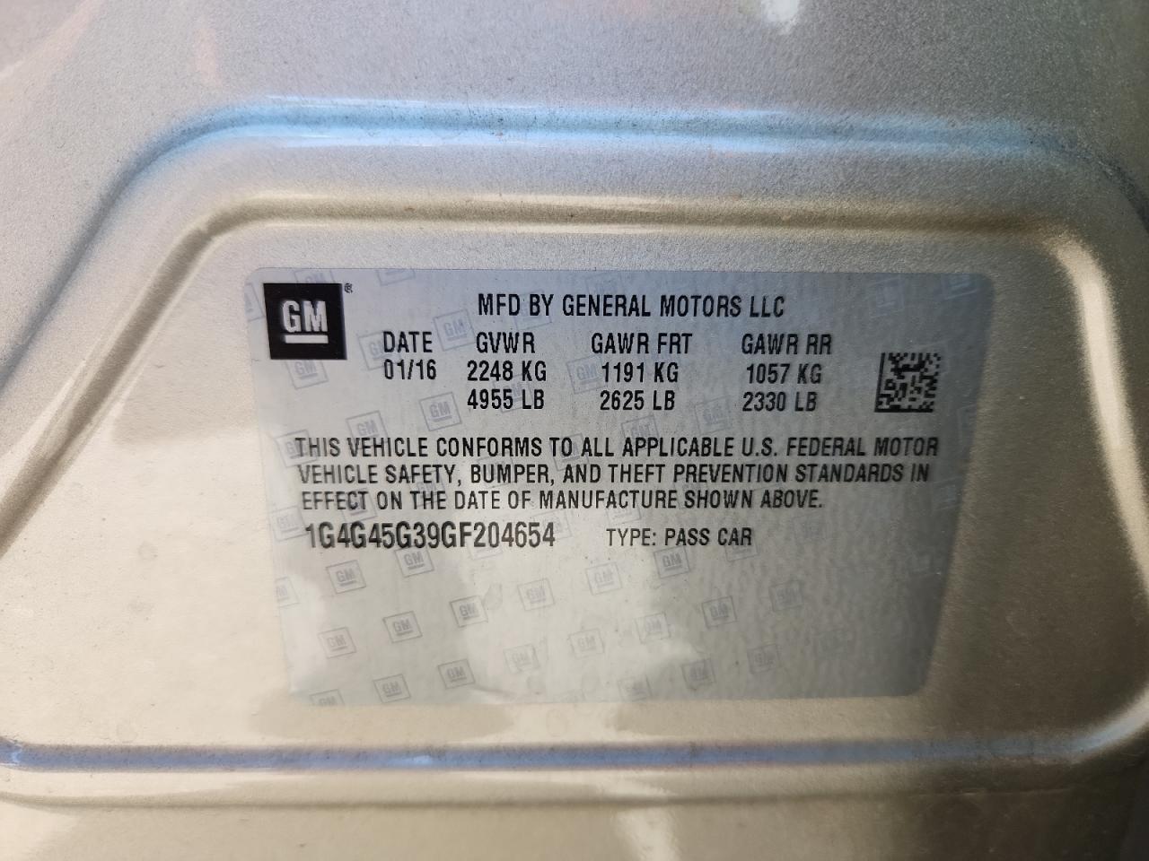 2016 Buick Lacrosse Sport Touring VIN: 1G4G45G39GF204654 Lot: 82726175