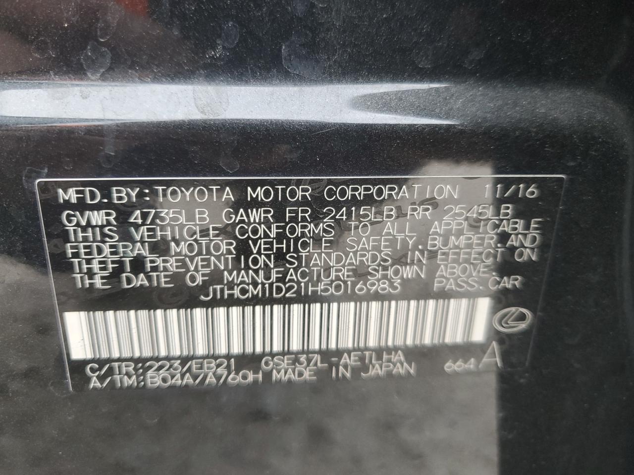 2017 Lexus Is 300 VIN: JTHCM1D21H5016983 Lot: 87107265