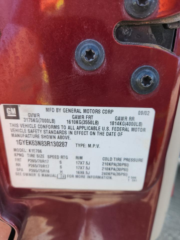 2003 Cadillac Escalade Luxury VIN: 1GYEK63N83R130287 Lot: 89886595