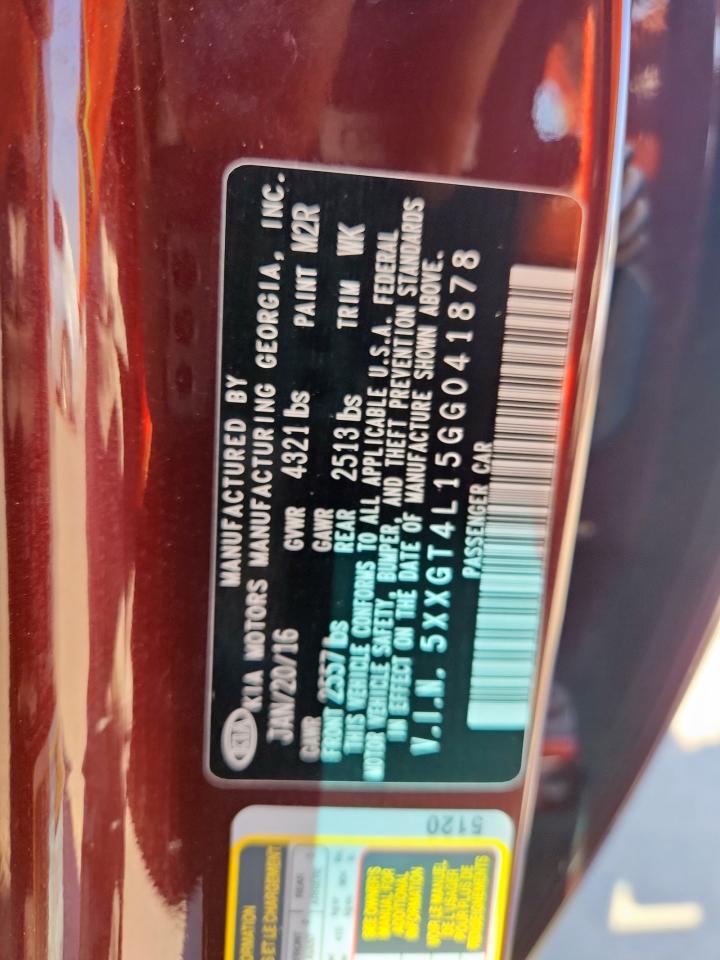 2016 Kia Optima Lx VIN: 5XXGT4L15GG041878 Lot: 86167155