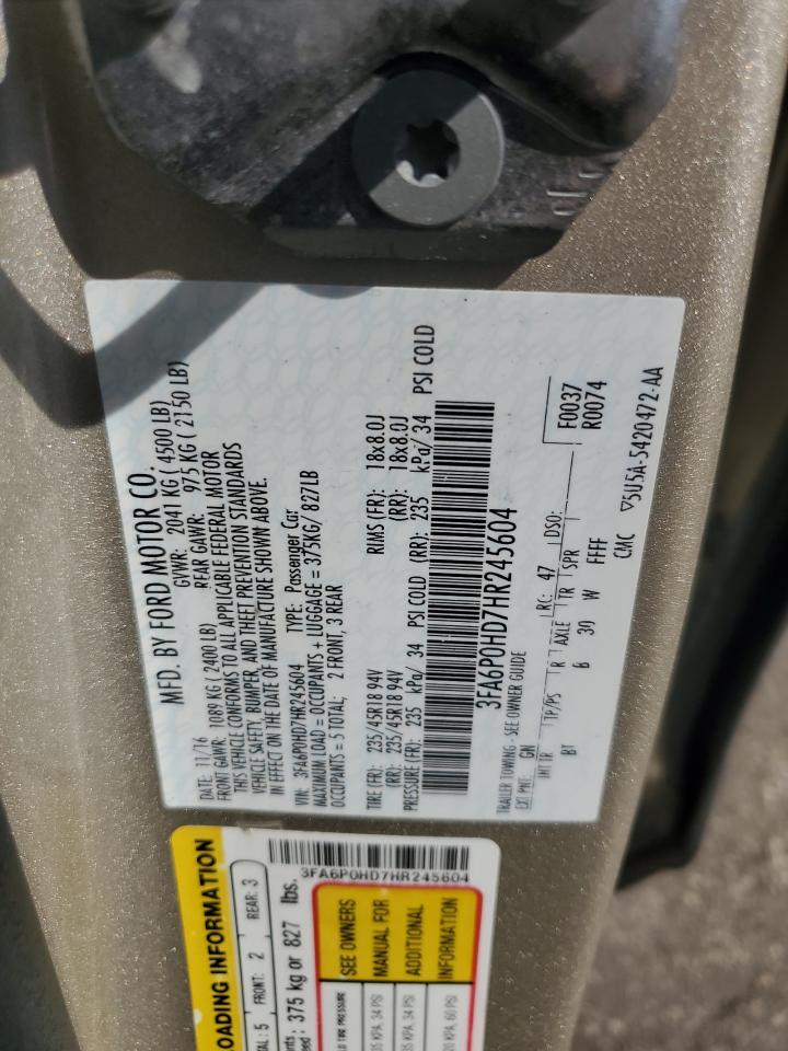 2017 Ford Fusion Se VIN: 3FA6P0HD7HR245604 Lot: 81927775