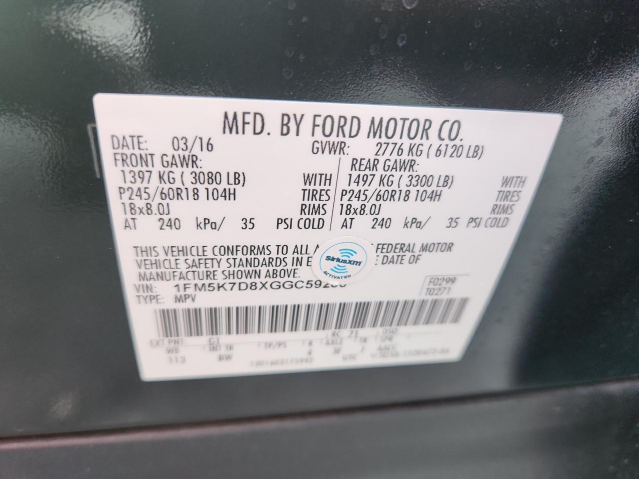 2016 Ford Explorer Xlt VIN: 1FM5K7D8XGGC59200 Lot: 86051545