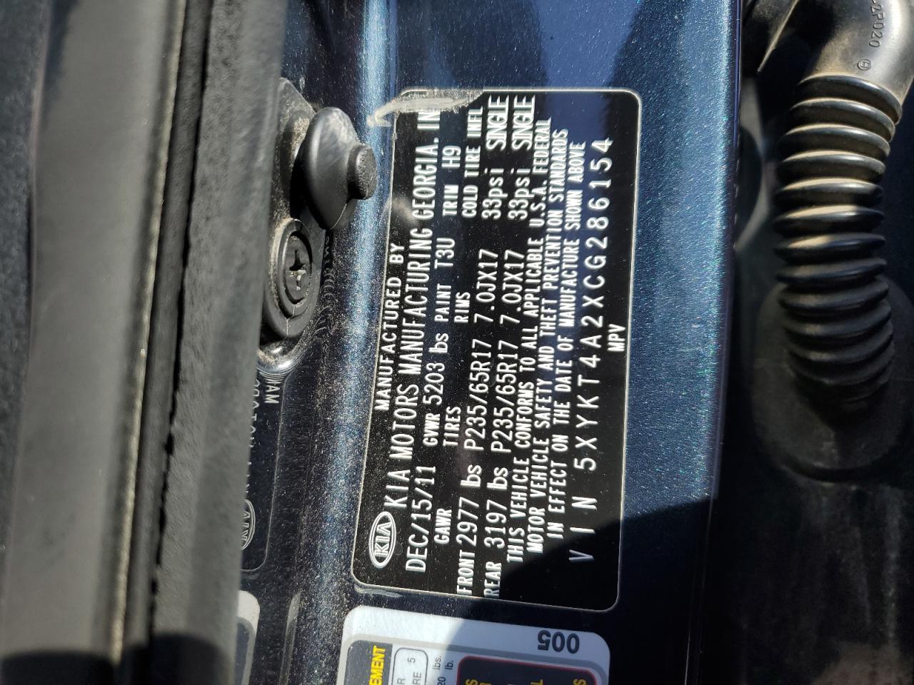 2012 Kia Sorento Base VIN: 5XYKT4A2XCG286154 Lot: 86332175