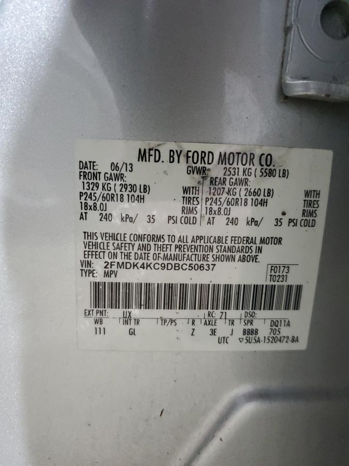 2013 Ford Edge Limited VIN: 2FMDK4KC9DBC50637 Lot: 86685165