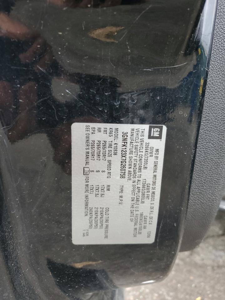 2007 Chevrolet Avalanche K1500 VIN: 3GNFK123X7G260758 Lot: 81278175