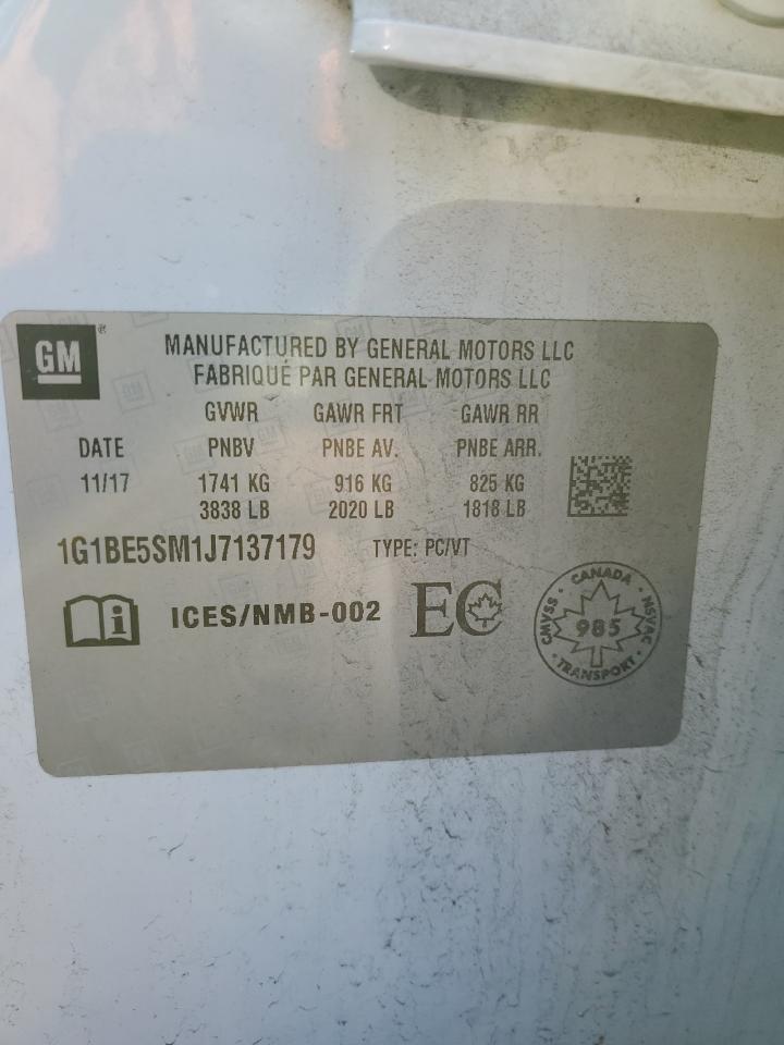 2018 Chevrolet Cruze Lt VIN: 1G1BE5SM1J7137179 Lot: 84255615