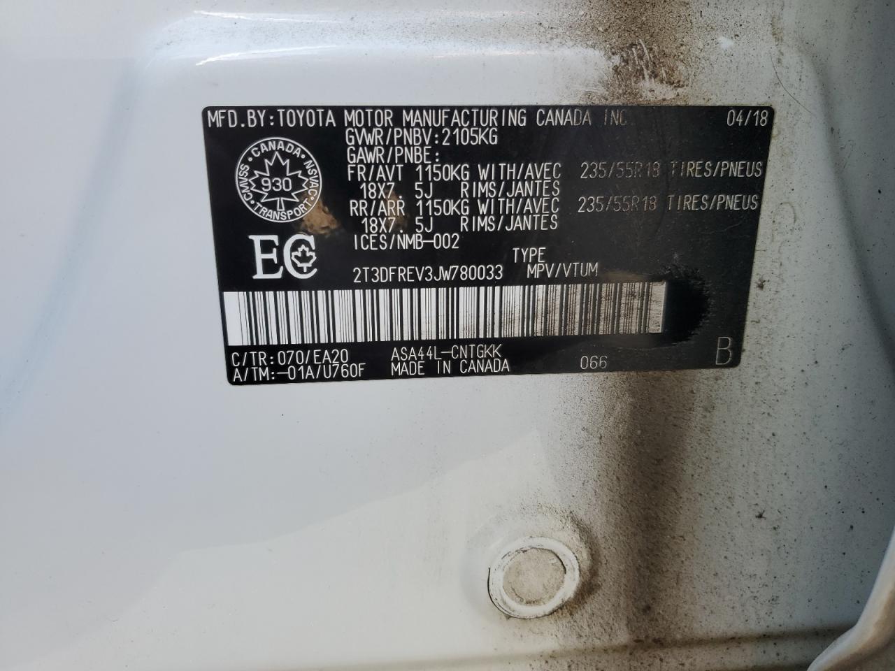 2018 Toyota Rav4 Limited VIN: 2T3DFREV3JW780033 Lot: 81625865