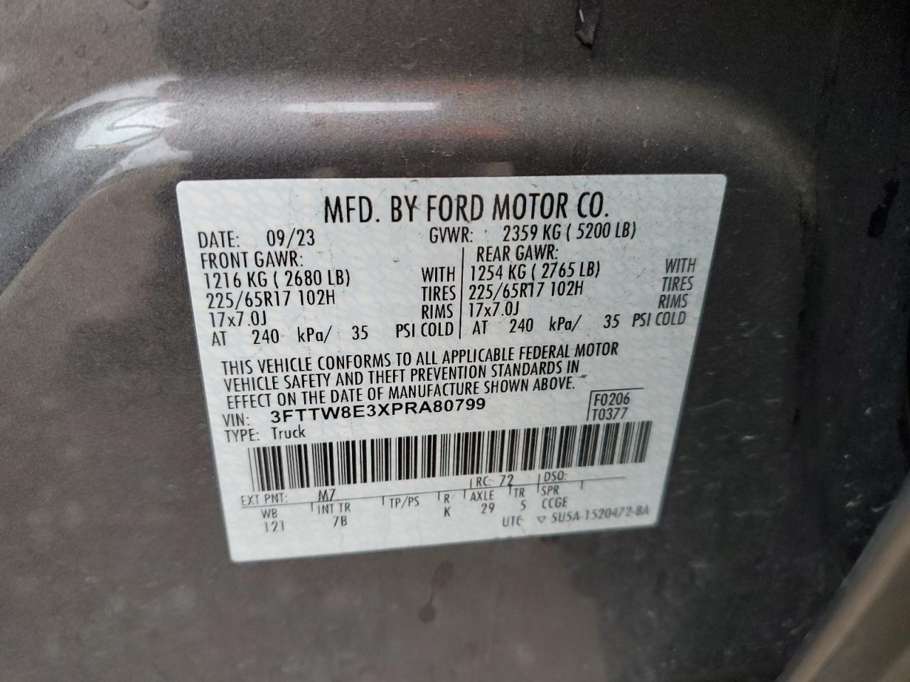 2023 Ford Maverick Xl VIN: 3FTTW8E3XPRA80799 Lot: 81801505