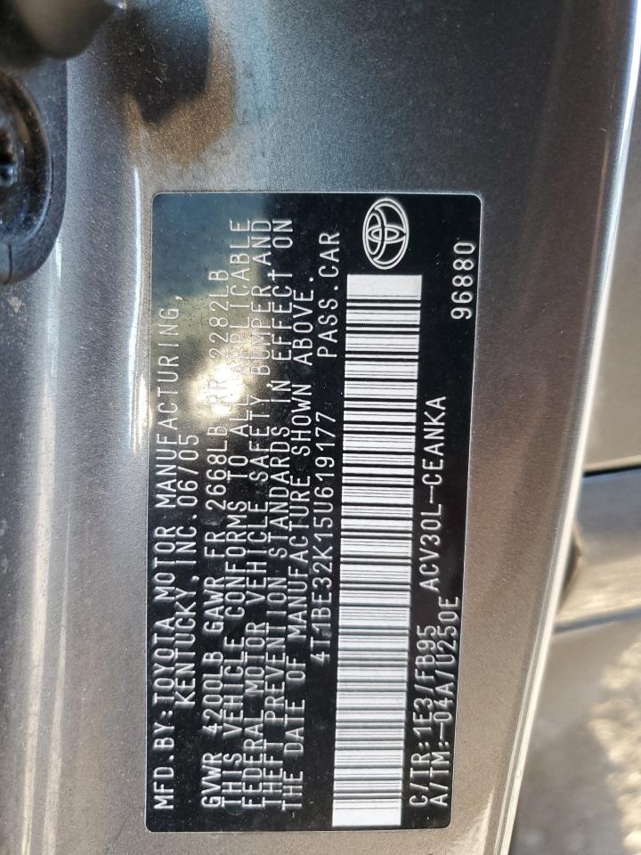 2005 Toyota Camry Le VIN: 4T1BE32K15U619177 Lot: 85669595