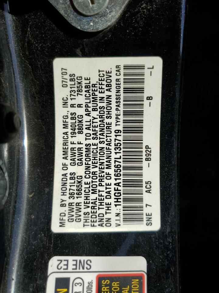 2007 Honda Civic Lx VIN: 1HGFA16567L135719 Lot: 90667105