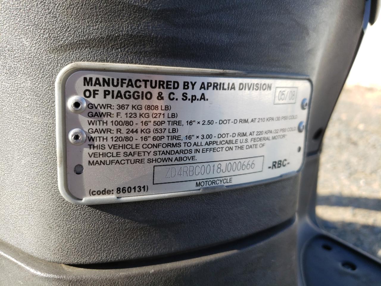 2008 Aprilia Scarabeo 200 VIN: ZD4RBC0018J000666 Lot: 82323605
