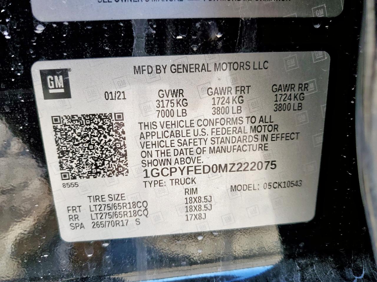 2021 Chevrolet Silverado K1500 Lt Trail Boss VIN: 1GCPYFED0MZ222075 Lot: 90382005