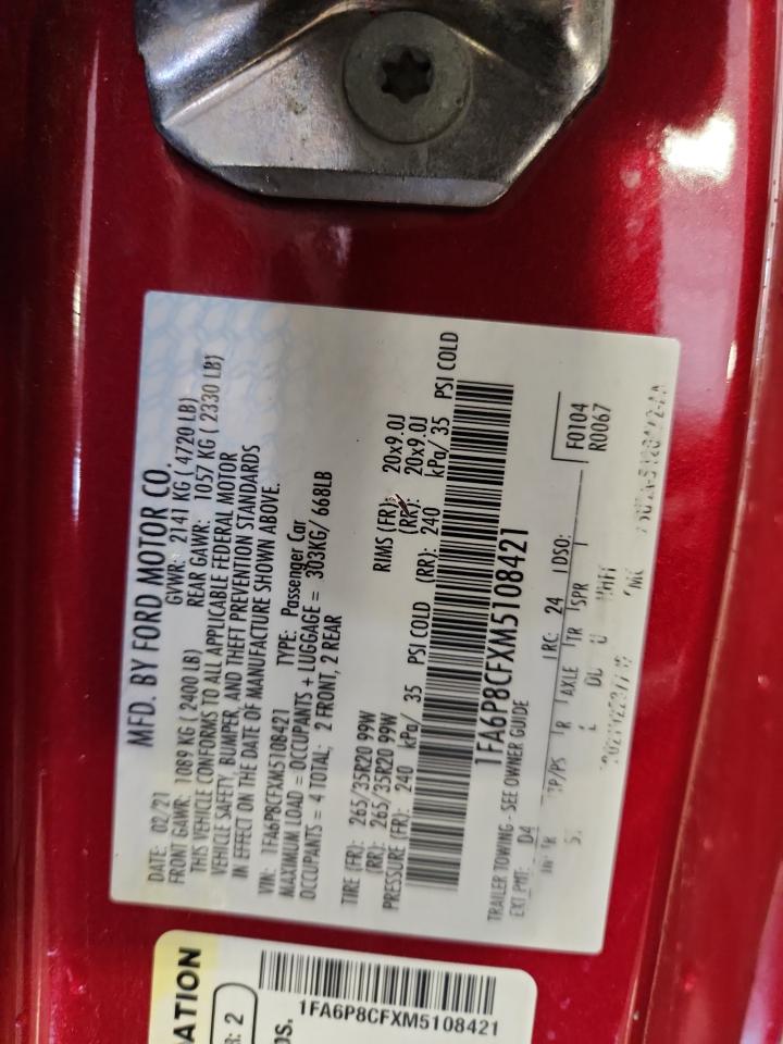 2021 Ford Mustang Gt VIN: 1FA6P8CFXM5108421 Lot: 86683265