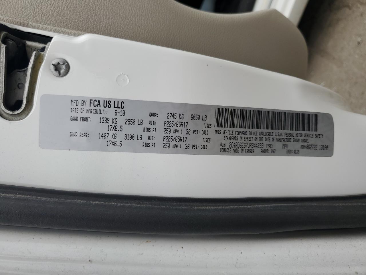 2018 Dodge Grand Caravan Gt VIN: 2C4RDGEG7JR344233 Lot: 82645525