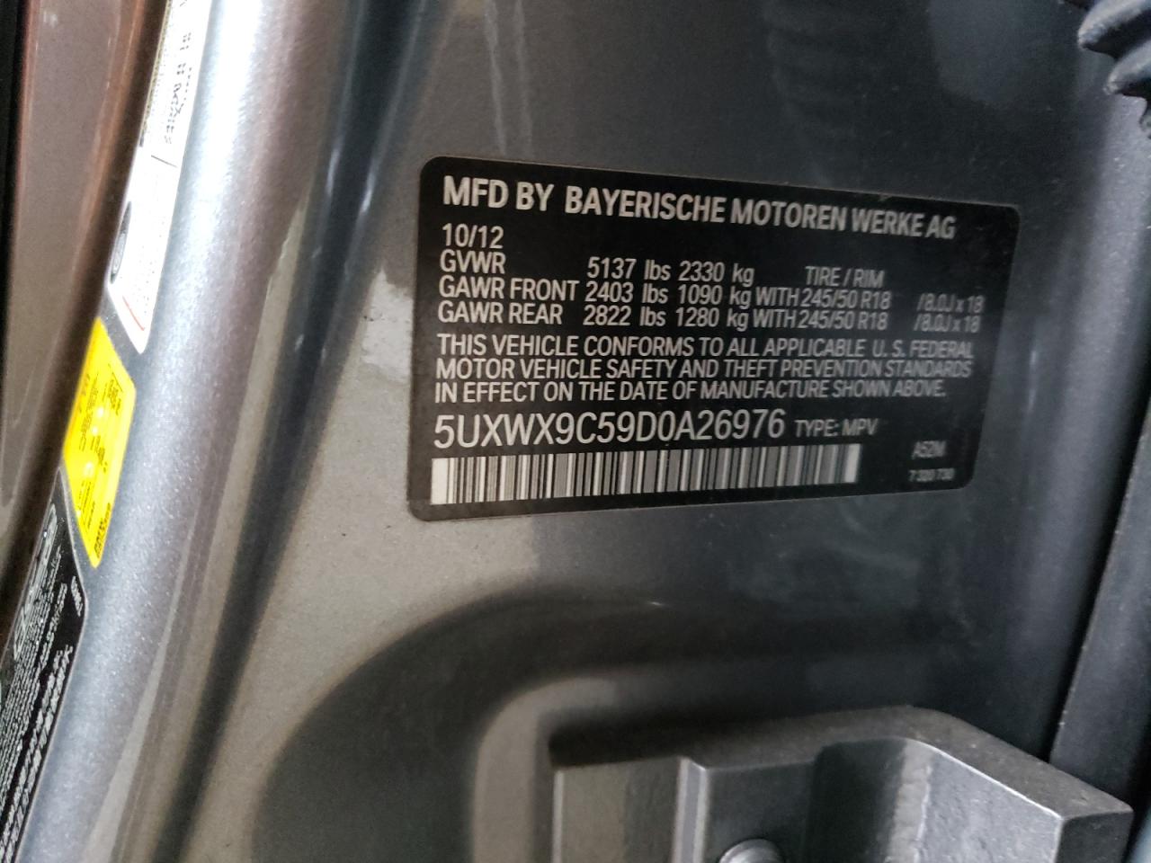 2013 BMW X3 xDrive28I VIN: 5UXWX9C59D0A26976 Lot: 85084835