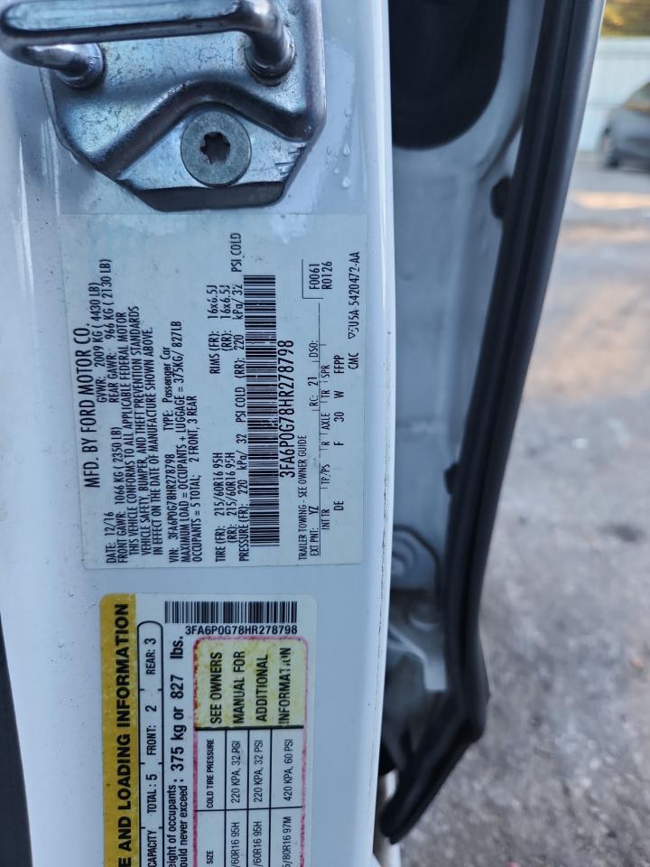 2017 Ford Fusion S VIN: 3FA6P0G78HR278798 Lot: 86628905