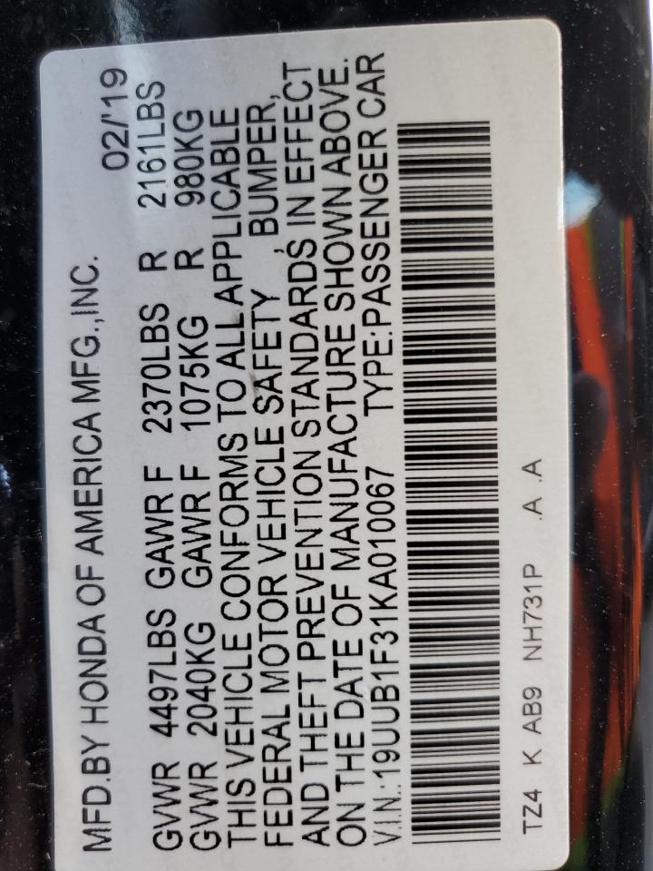 2019 Acura Tlx VIN: 19UUB1F31KA010067 Lot: 83935075