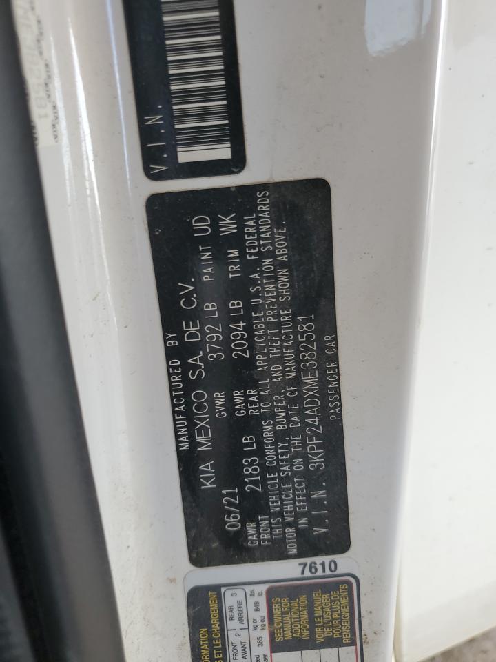 2021 Kia Forte Fe VIN: 3KPF24ADXME382581 Lot: 82481915