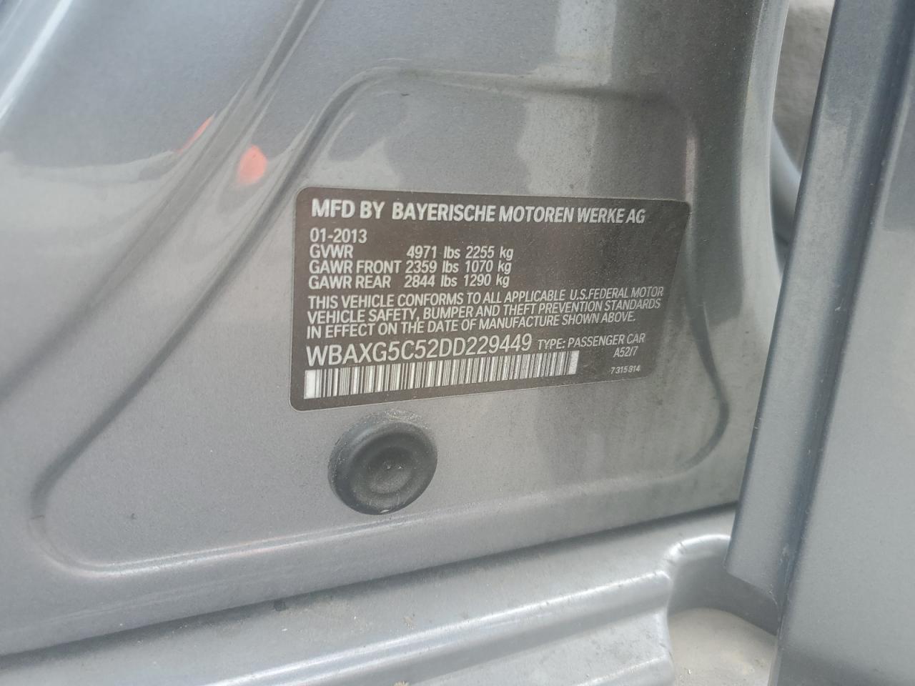 2013 BMW 528 I VIN: WBAXG5C52DD229449 Lot: 82287695