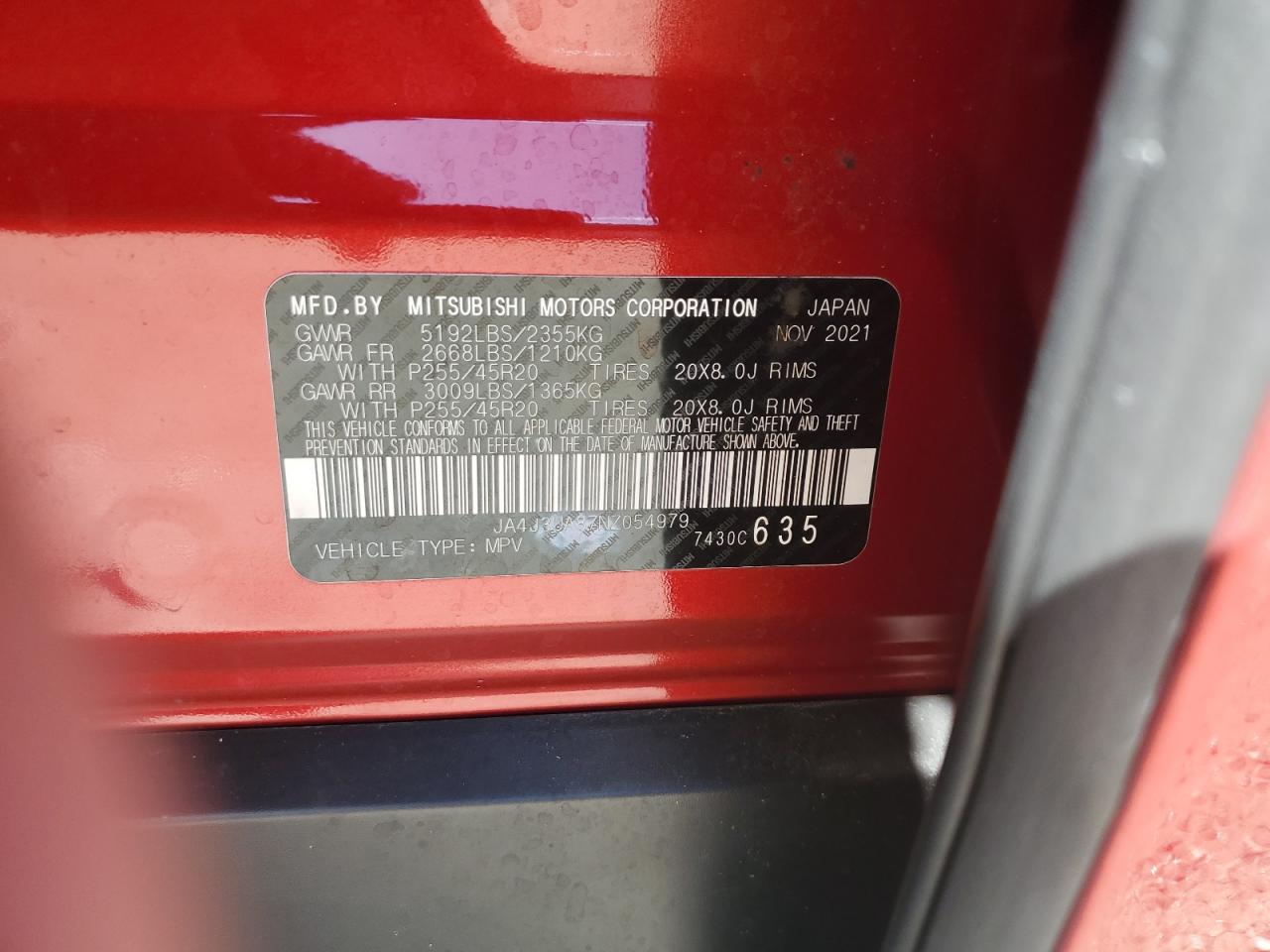 2022 Mitsubishi Outlander Se VIN: JA4J3UA87NZ054979 Lot: 84916395