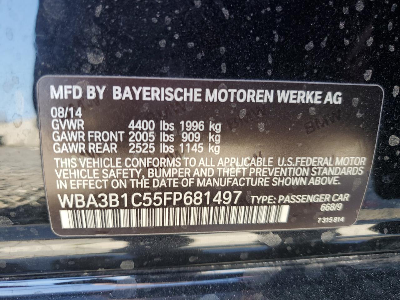 2015 BMW 320 I VIN: WBA3B1C55FP681497 Lot: 81923205