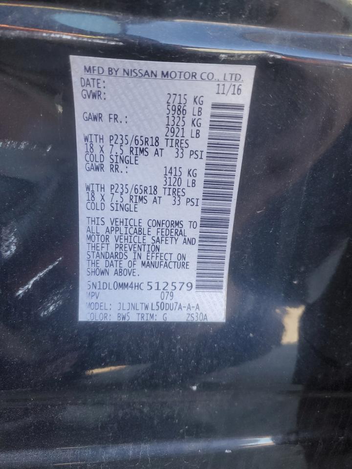 2017 Infiniti Qx60 VIN: 5N1DL0MM4HC512579 Lot: 87184075