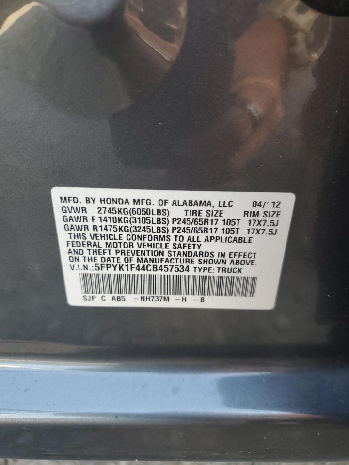 2012 Honda Ridgeline Rts VIN: 5FPYK1F44CB457534 Lot: 85152235