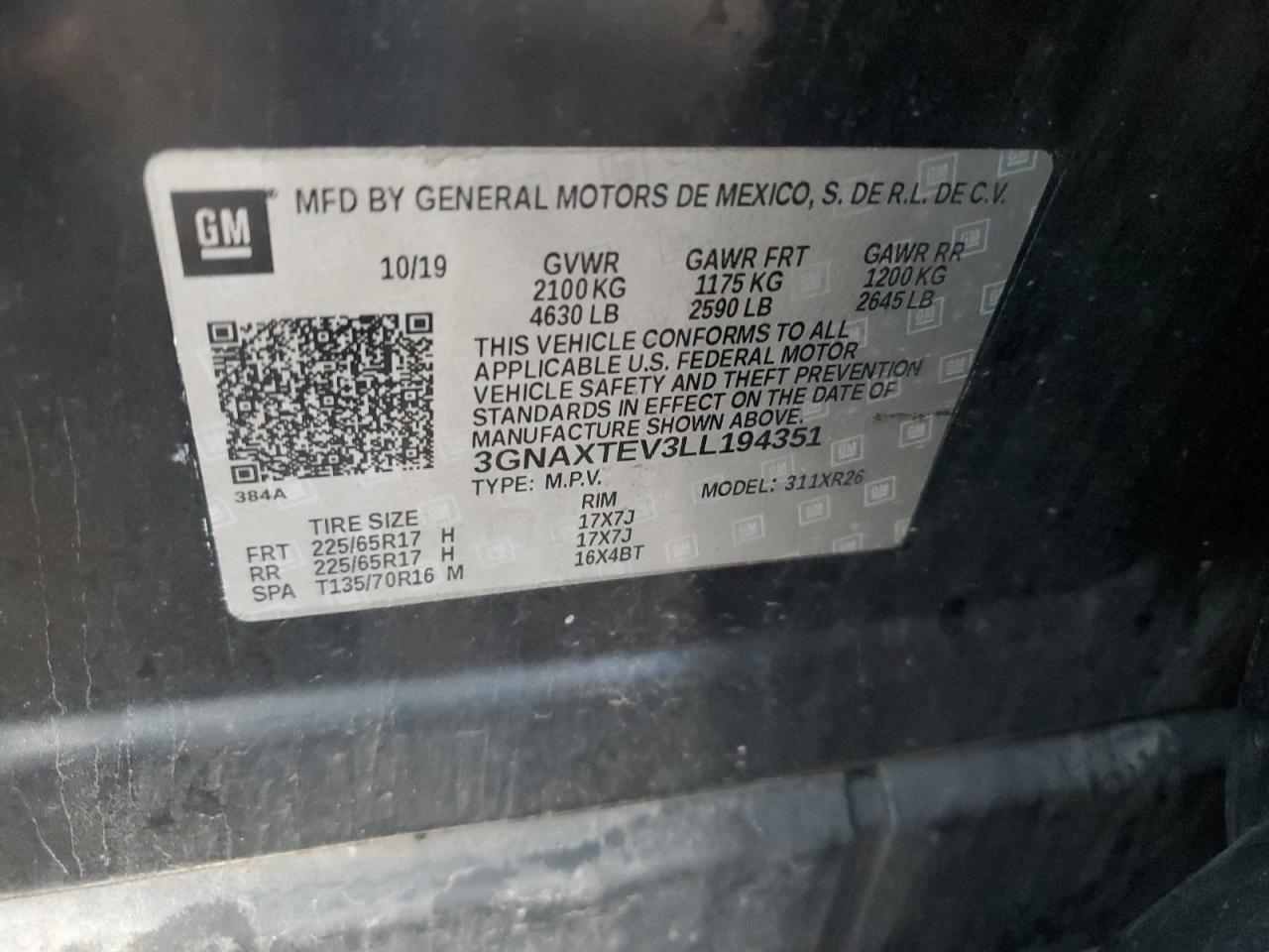 2020 Chevrolet Trax 1Lt VIN: 3GNCJPSB4LL148412 Lot: 81549635