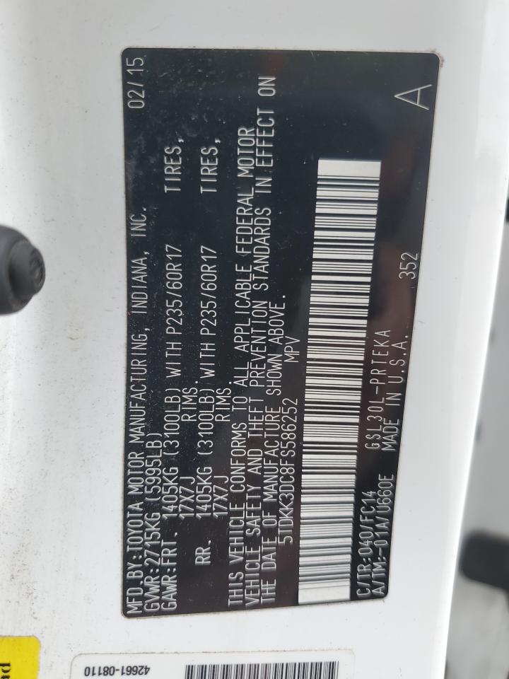 2015 Toyota Sienna Le VIN: 5TDKK3DC8FS586252 Lot: 90724045