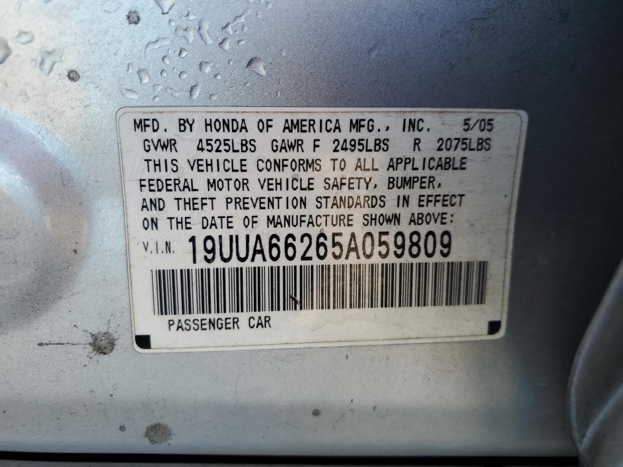 2005 Acura Tl VIN: 19UUA66265A059809 Lot: 84922915