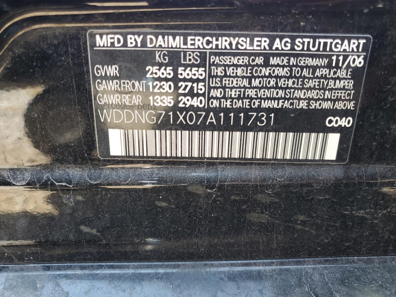 2007 Mercedes-Benz S 550 VIN: WDDNG71X07A111731 Lot: 90141025