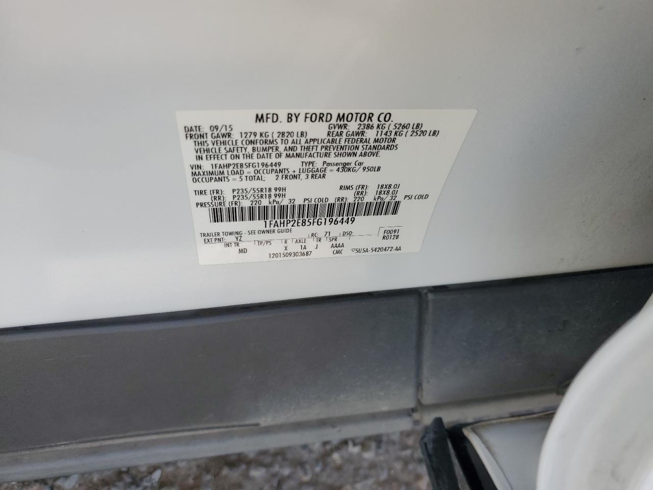 2015 Ford Taurus Sel VIN: 1FAHP2E85FG196449 Lot: 82277755