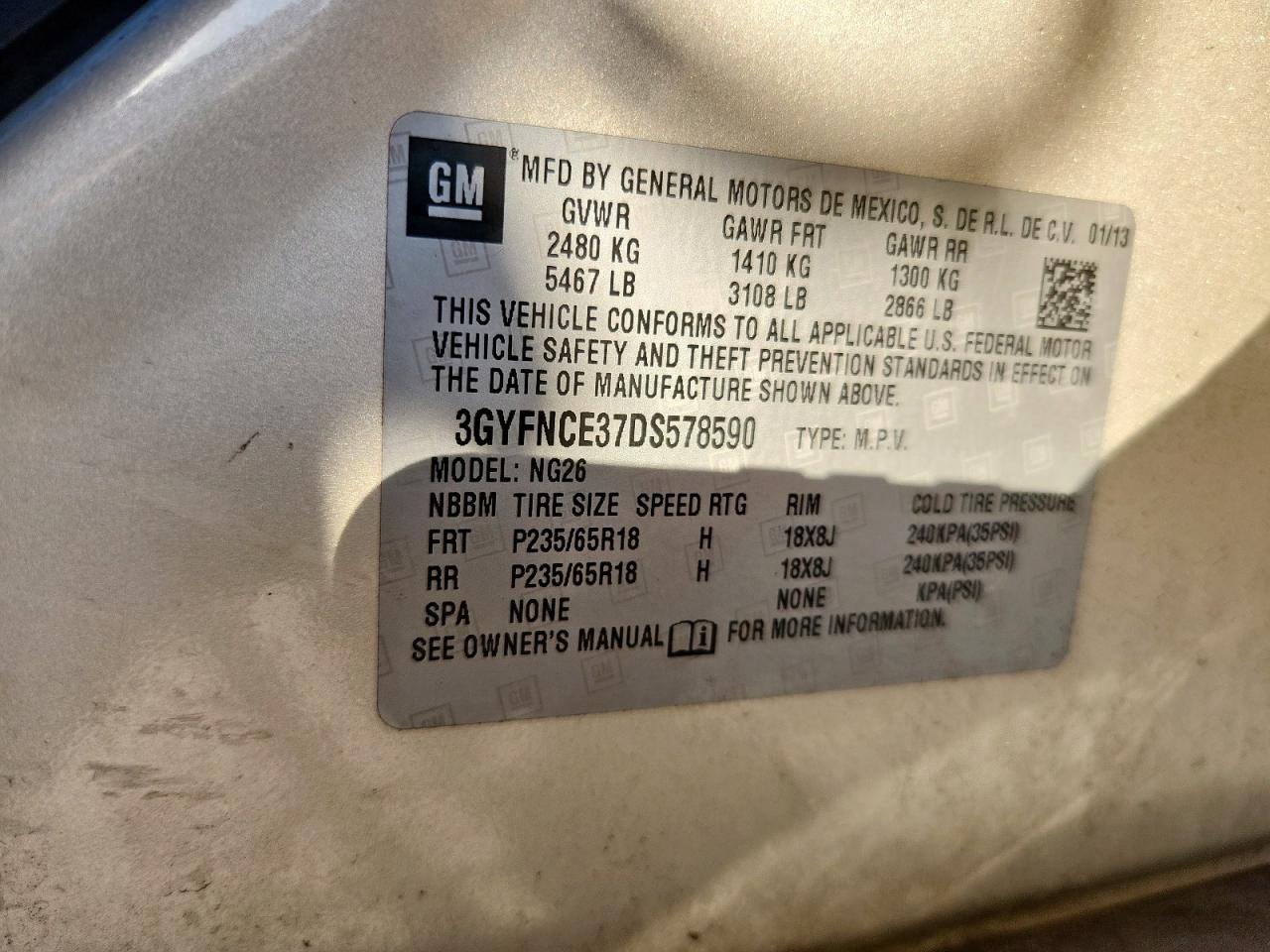 2013 Cadillac Srx Luxury Collection VIN: 3GYFNCE37DS578590 Lot: 86179755