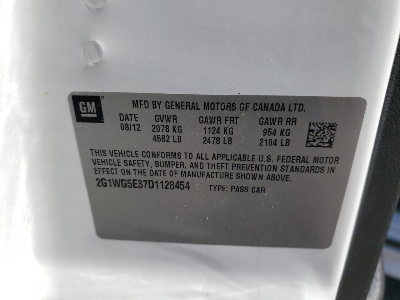 2013 Chevrolet Impala Lt VIN: 2G1WG5E37D1128454 Lot: 82463765