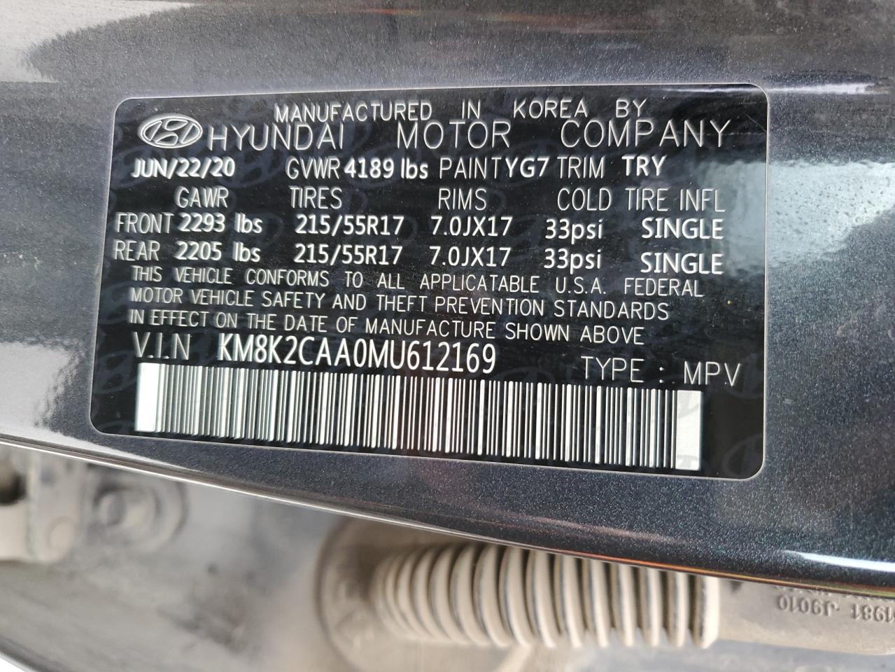 2021 Hyundai Kona Sel VIN: KM8K2CAA0MU612169 Lot: 87283405