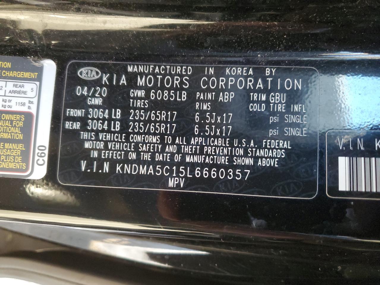 2020 Kia Sedona L VIN: KNDMA5C15L6660357 Lot: 90904085