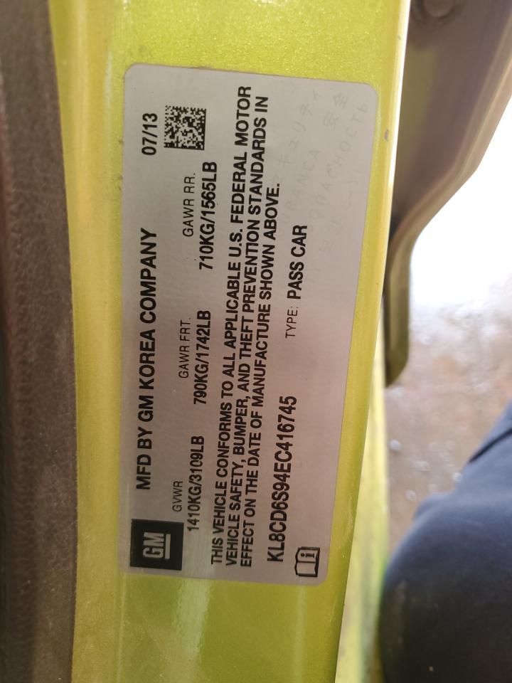 2014 Chevrolet Spark 1Lt VIN: KL8CD6S94EC416745 Lot: 81984625