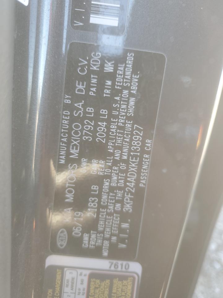 2019 Kia Forte Fe VIN: 138927 Lot: 85196585