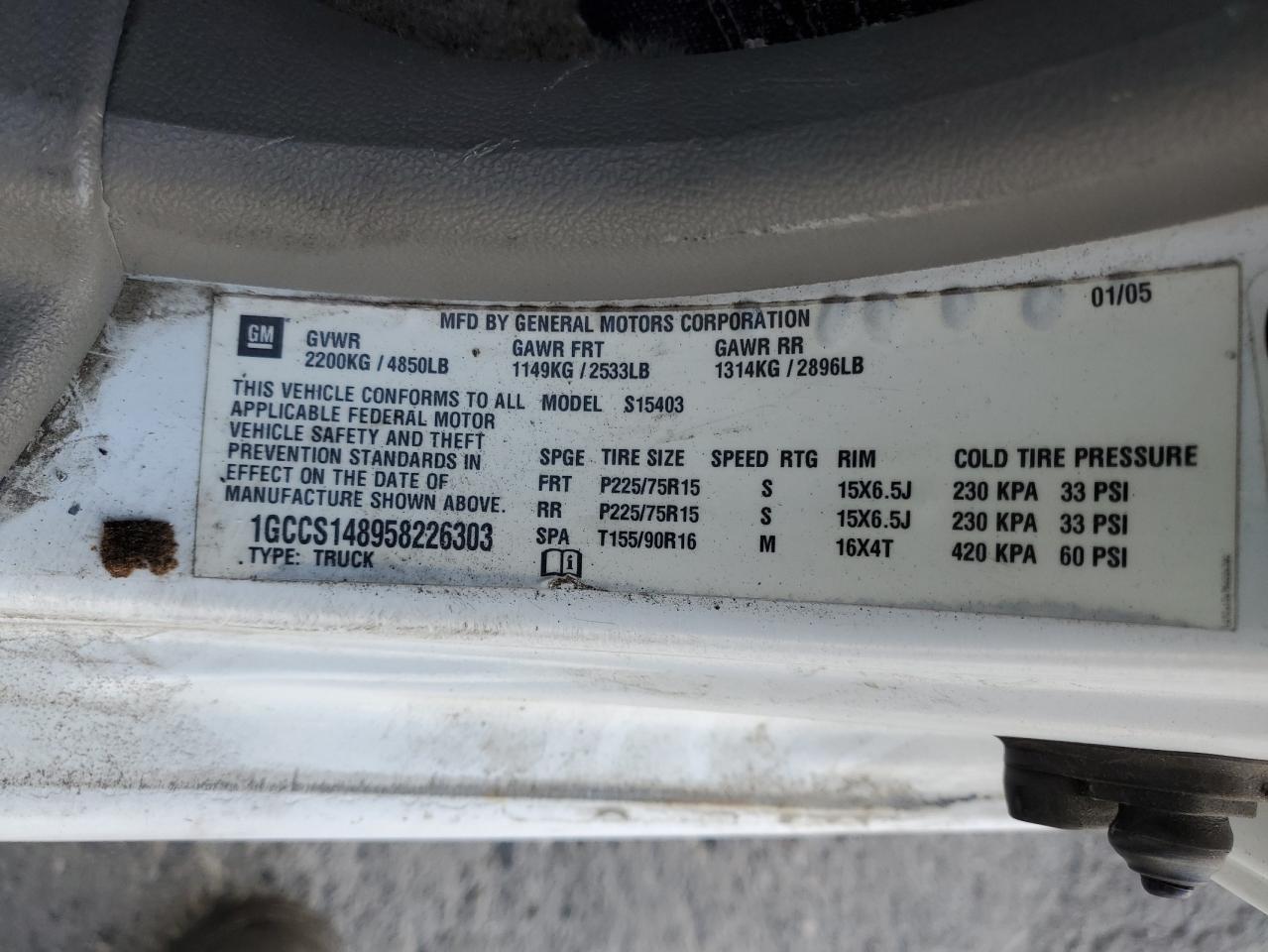 2005 Chevrolet Colorado VIN: 1GCCS148958226303 Lot: 84932575