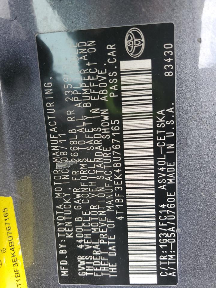 2011 Toyota Camry Base VIN: 4T1BF3EK4BU767165 Lot: 82220435