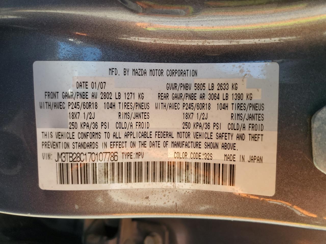 2007 Mazda Cx-9 VIN: JM3TB28C170107786 Lot: 84889585