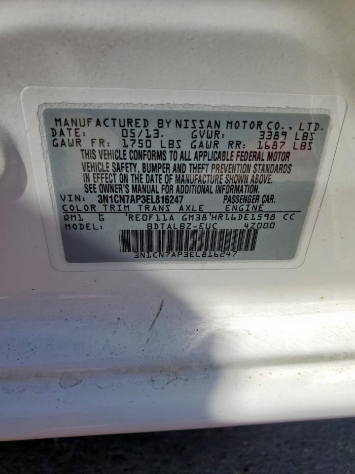 2014 Nissan Versa S VIN: 3N1CN7AP3EL816247 Lot: 82243195