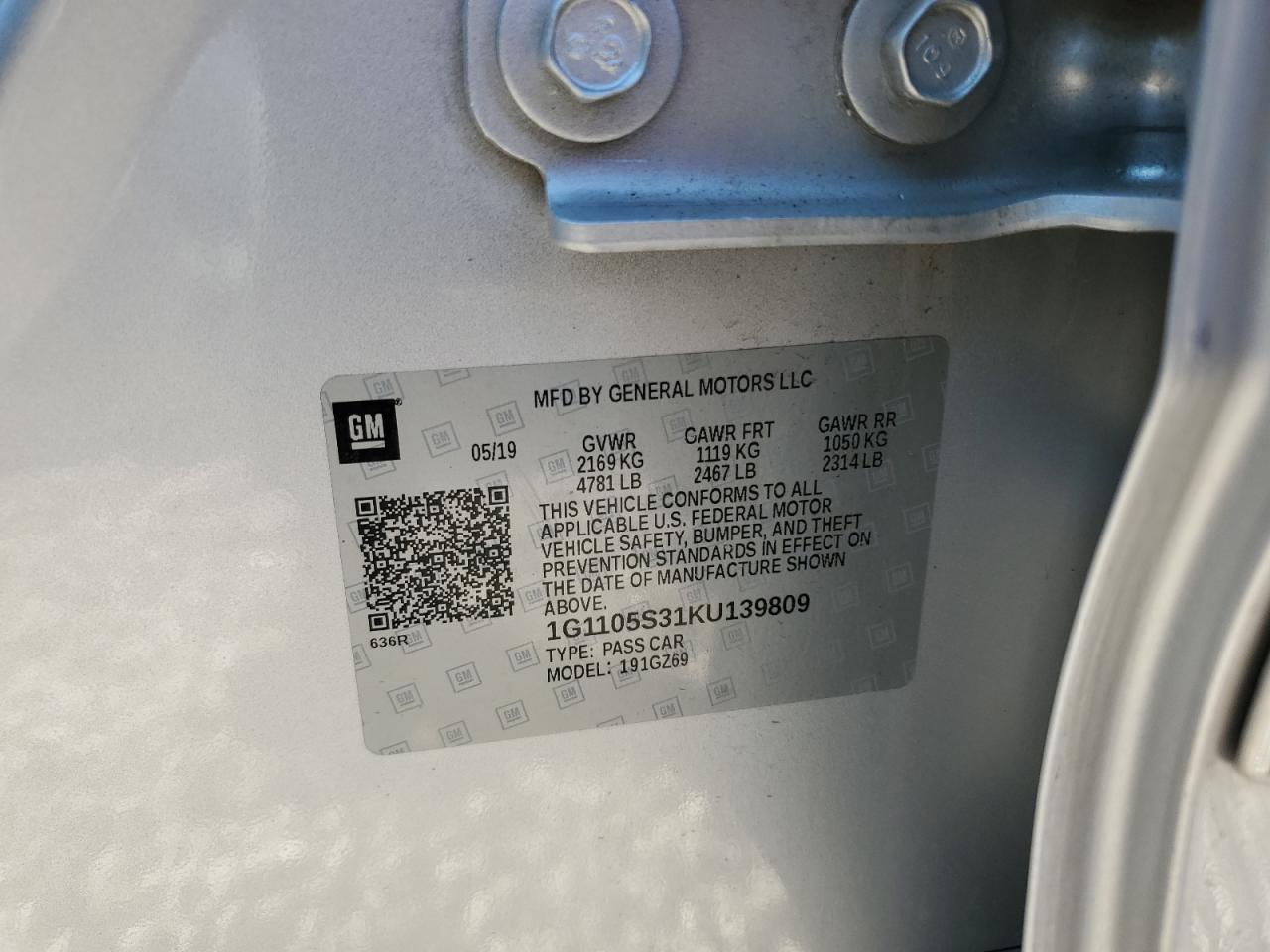 2019 Chevrolet Impala Premier VIN: 1G1105S31KU139809 Lot: 85520595