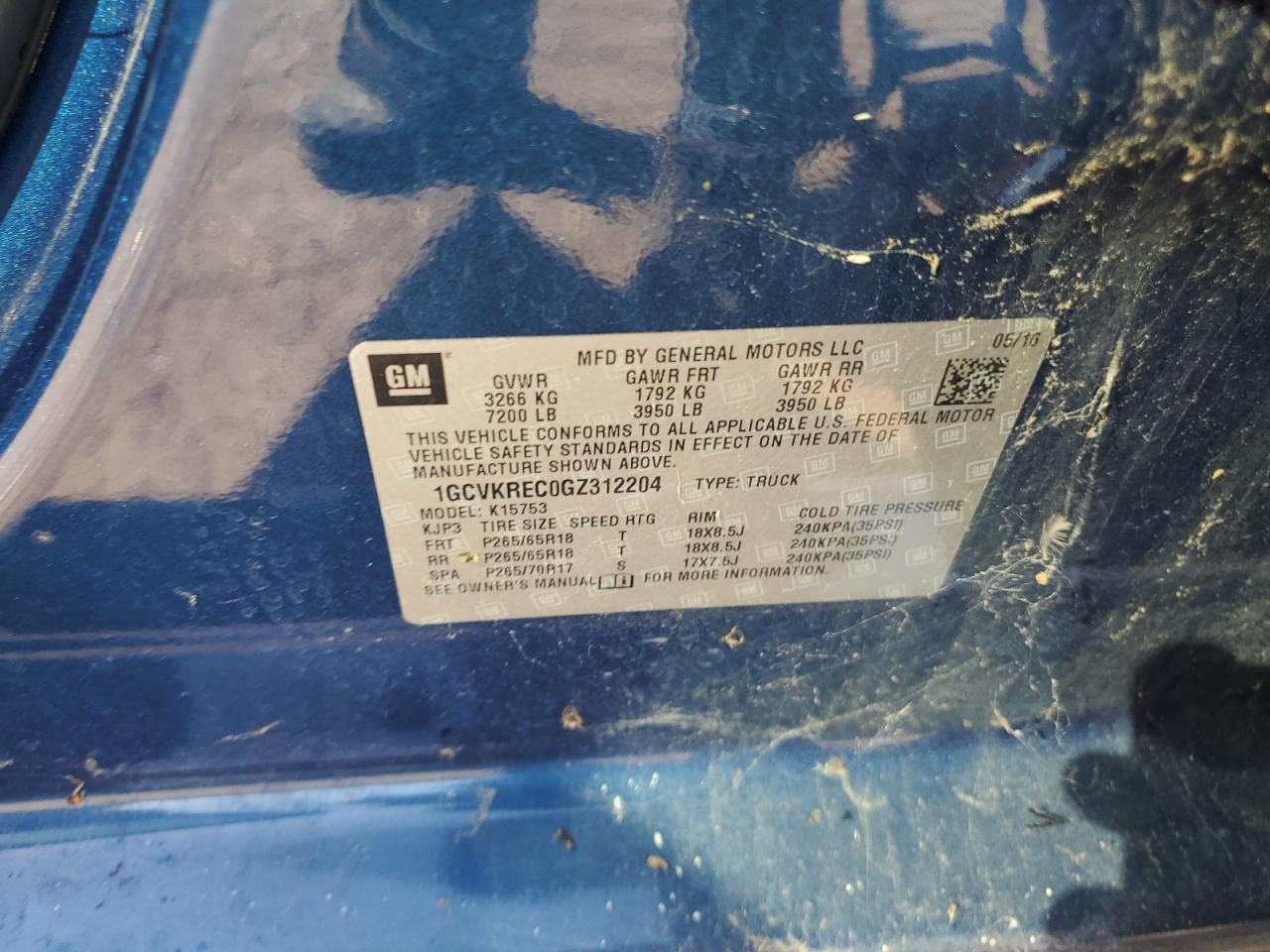 2016 Chevrolet Silverado K1500 Lt VIN: 1GCVKREC0GZ312204 Lot: 84956235