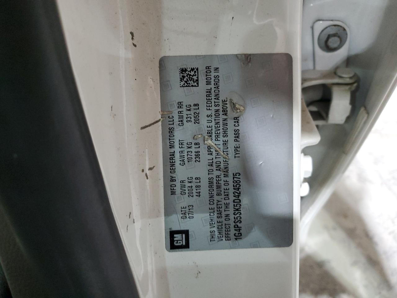 2013 Buick Verano VIN: 1G4PS5SK5D4245875 Lot: 84894685