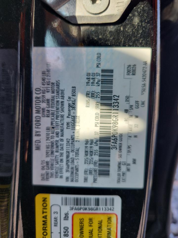 2016 Ford Fusion Titanium VIN: 3FA6P0K98GR113342 Lot: 86869765