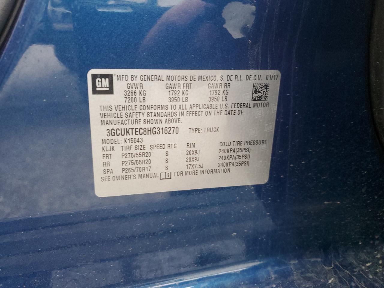 2017 Chevrolet Silverado K1500 High Country VIN: 3GCUKTEC8HG316270 Lot: 85758185