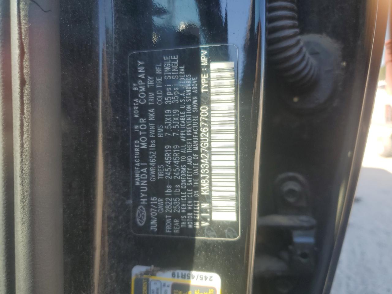 2016 Hyundai Tucson Limited VIN: KM8J33A27GU267700 Lot: 86644575