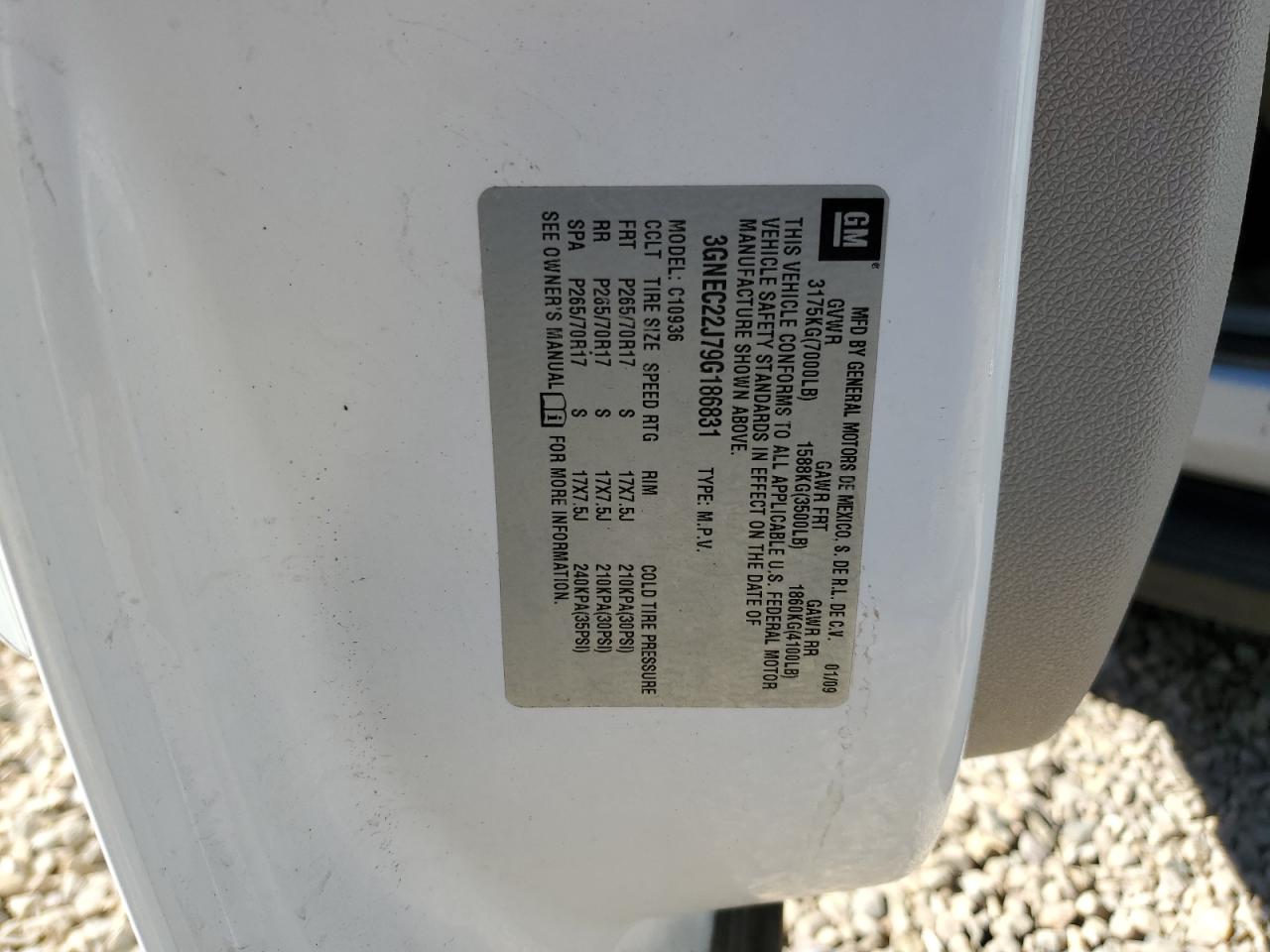 2009 Chevrolet Avalanche C1500 Lt VIN: 3GNEC22J79G186831 Lot: 82623525